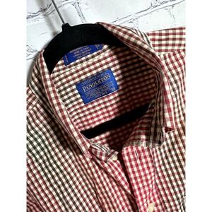 Pendleton‎ Mens Red Brown Gingham Broadway Cloth Cotton Button Down Shirt Size M